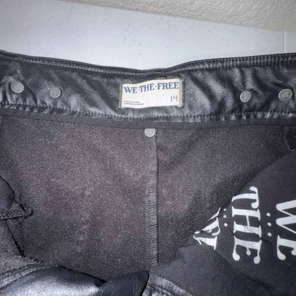 We The Free Vegan Afton Trouser Size 14 Black Faux Leather Wide Leg Jeans Goth